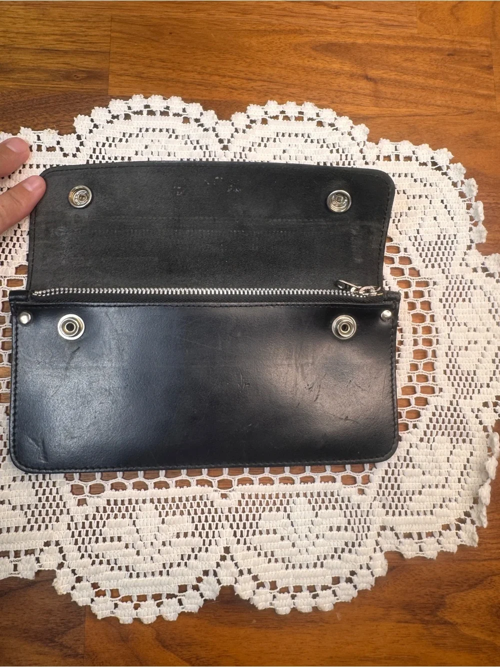 Ralph Lauren Black Embossed RL Leather Zip Motorcycle Wallet Vintage